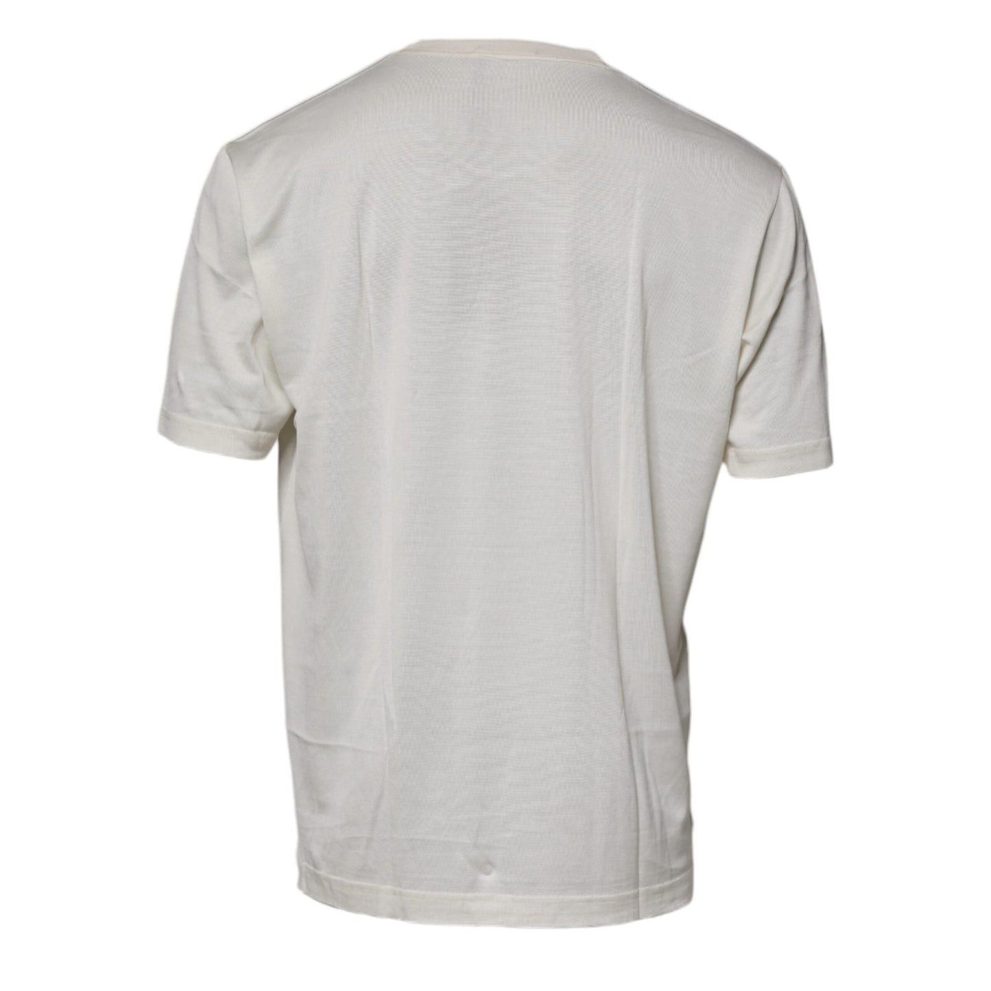 Dolce & Gabbana Off White Silk CrewNeck Short Sleeve T-shirt
