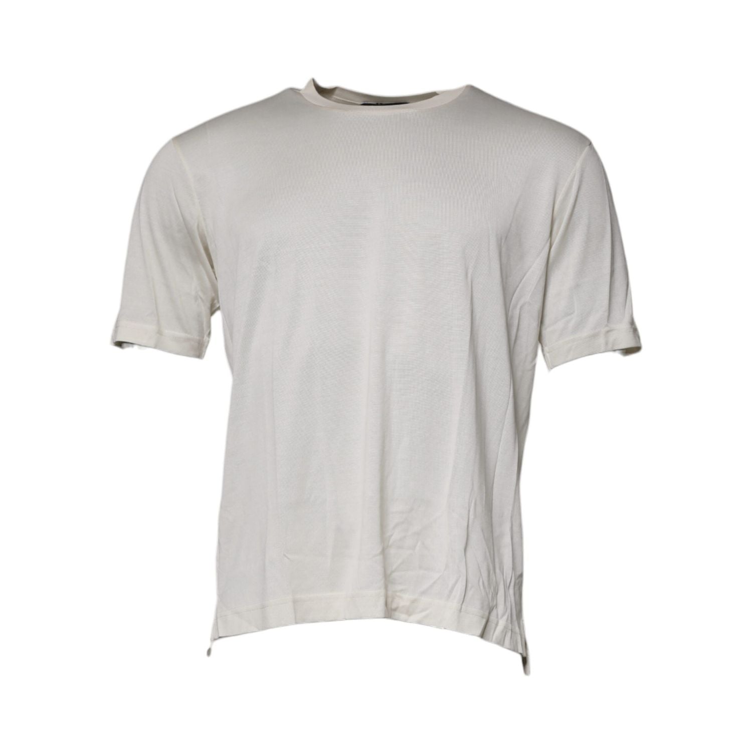 Dolce & Gabbana Off White Silk Crew Neck Short Sleeve T-shirt
