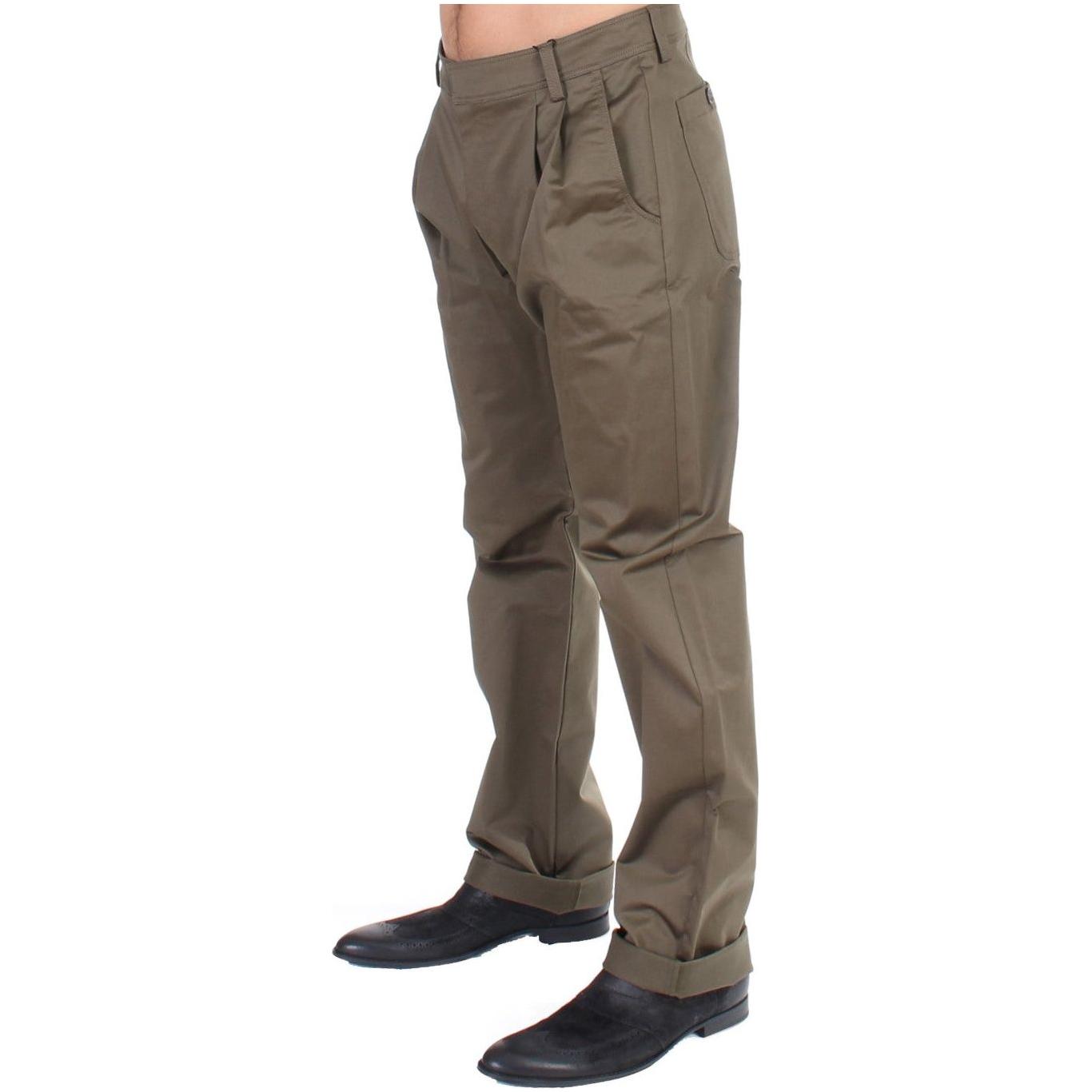 GF Ferre Green Cotton Stretch Comfort Fit Pants