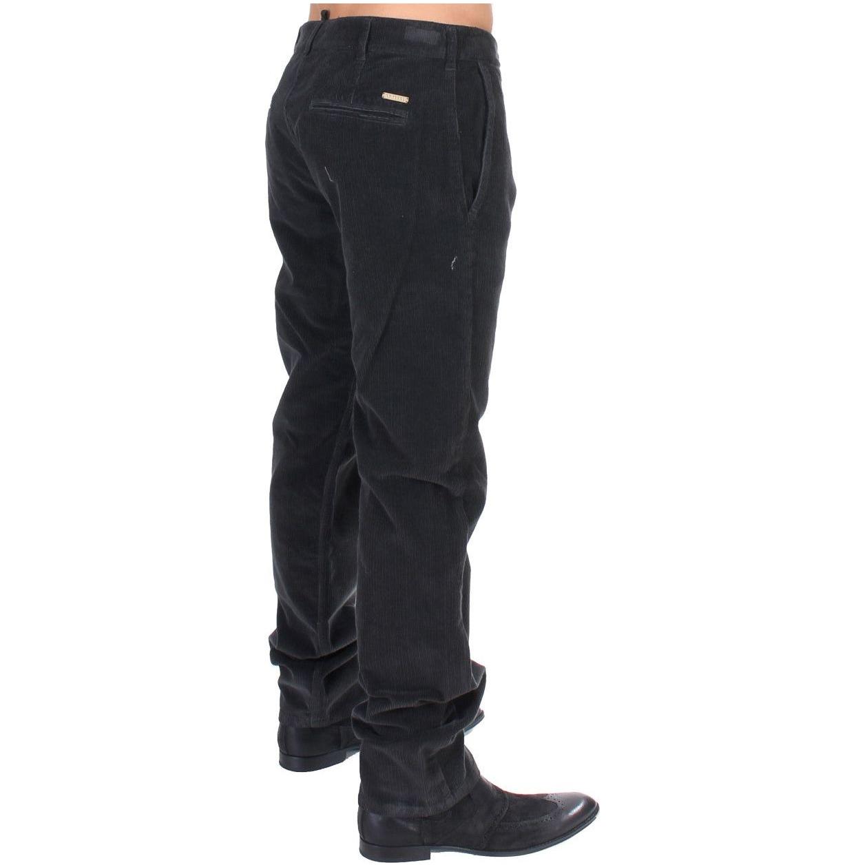 GF Ferre Black Corduroy Cotton Straight Fit Pants
