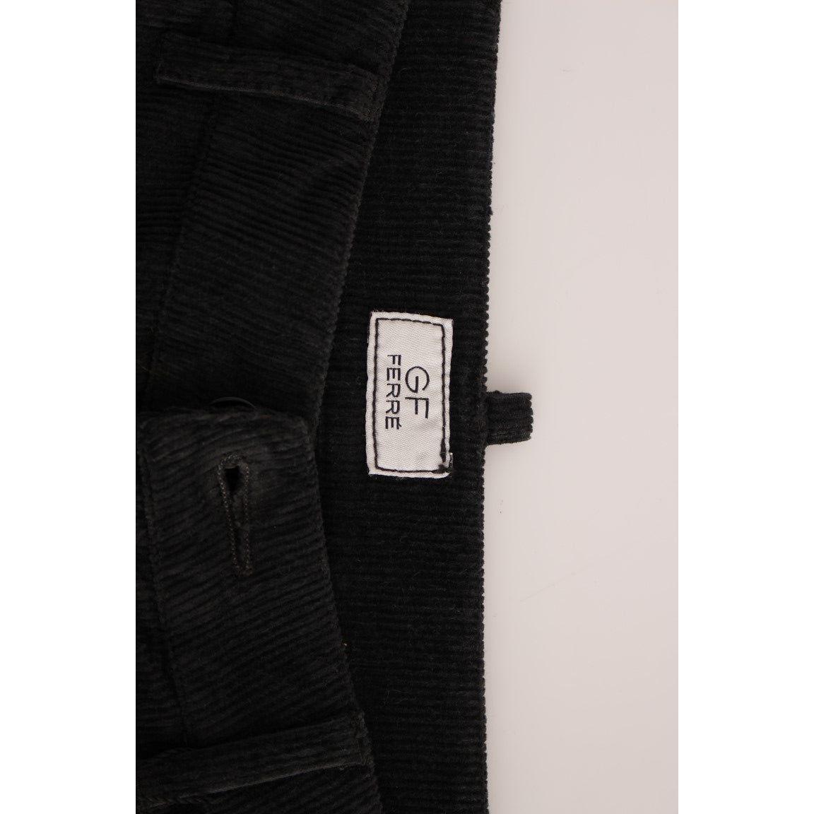 GF Ferre Black Corduroy Cotton Straight Fit Pants