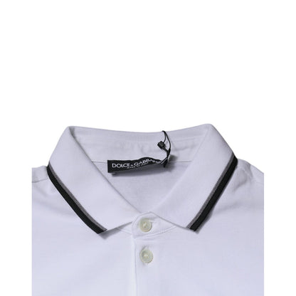 Dolce & Gabbana White Cotton Crown Collared Polo T-shirt