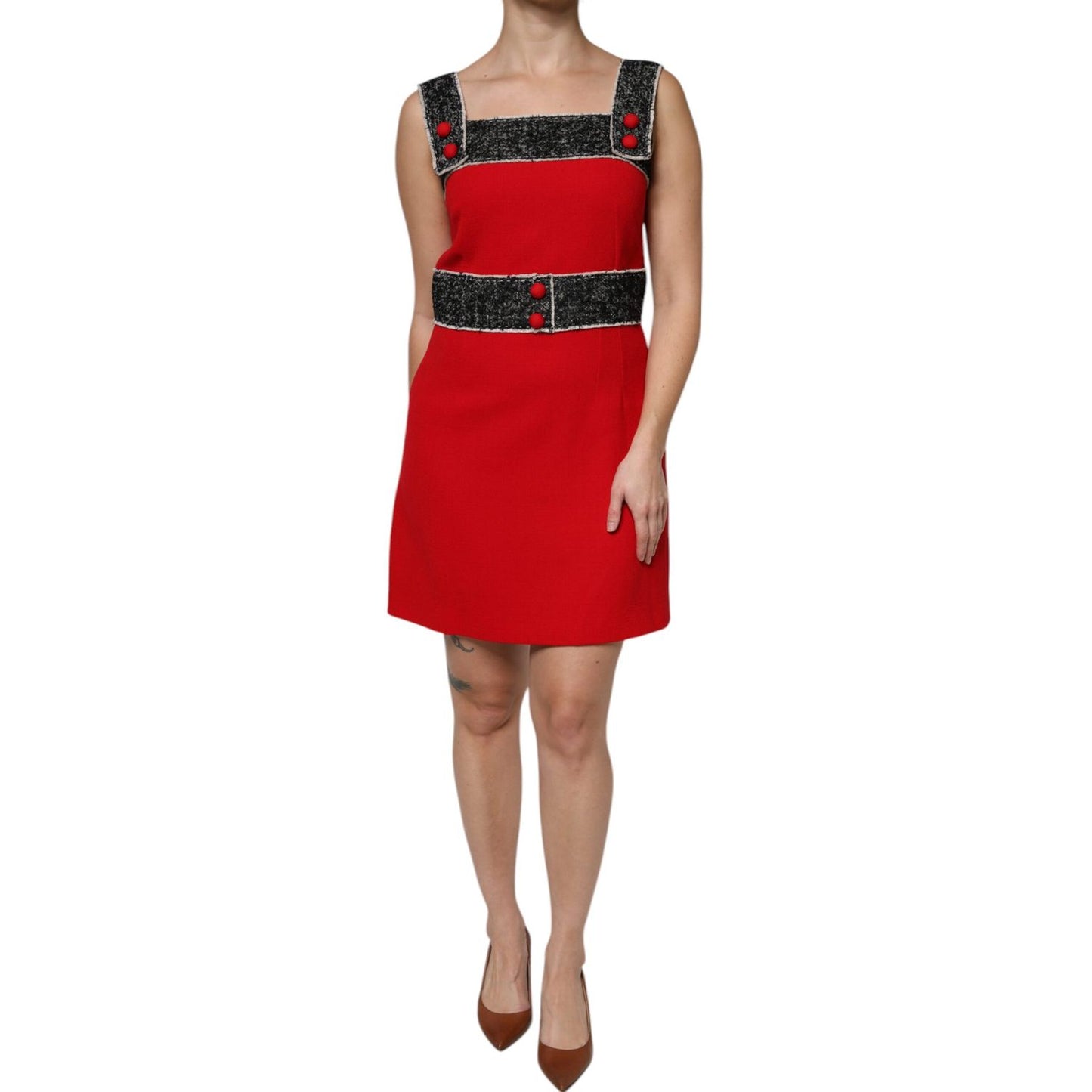 Dolce & Gabbana Red Wool Sleeveless A-line Flared Mini Dress DR281211-44