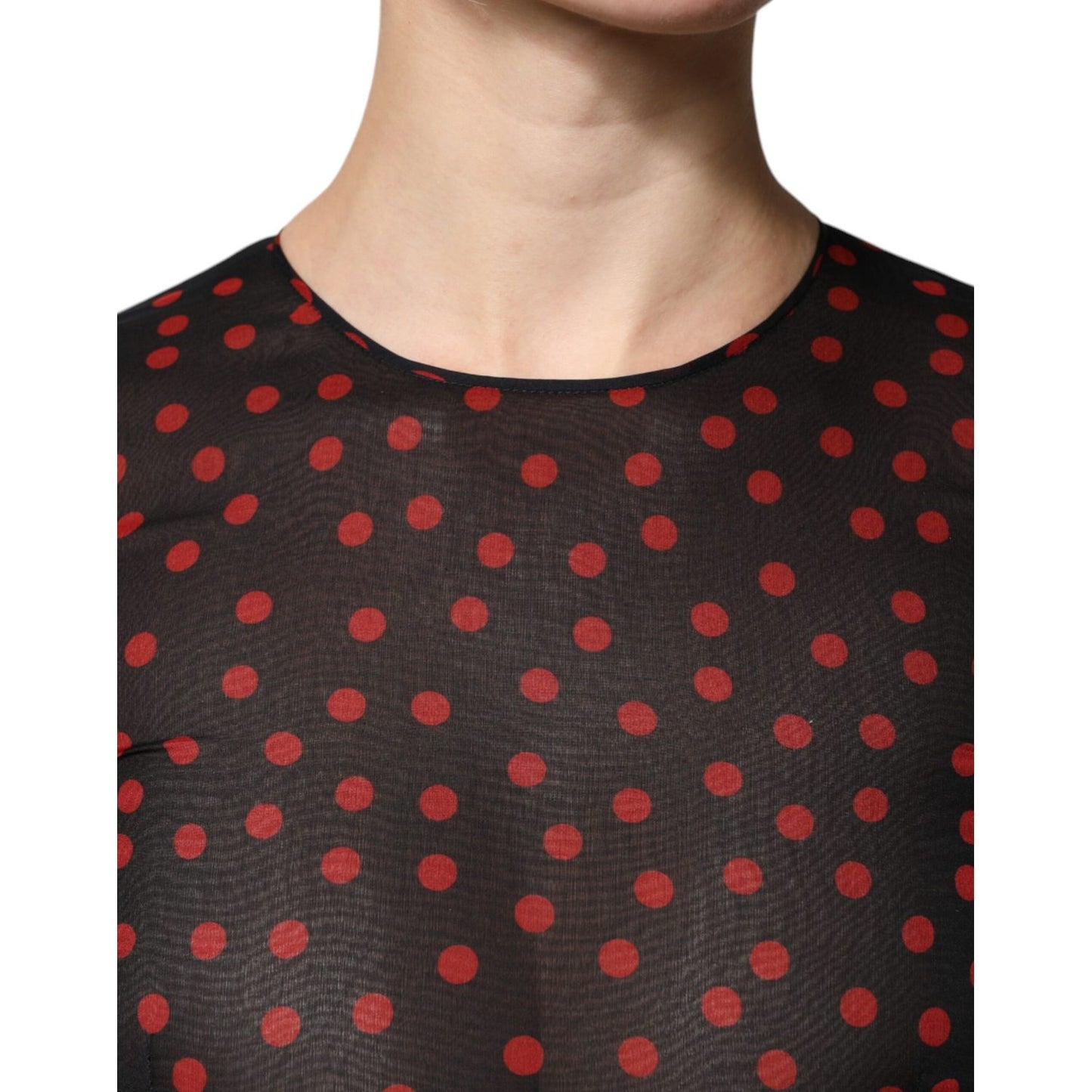 Dolce & Gabbana Black Red Polka Dot Silk Layered Midi Dress DR281255-40