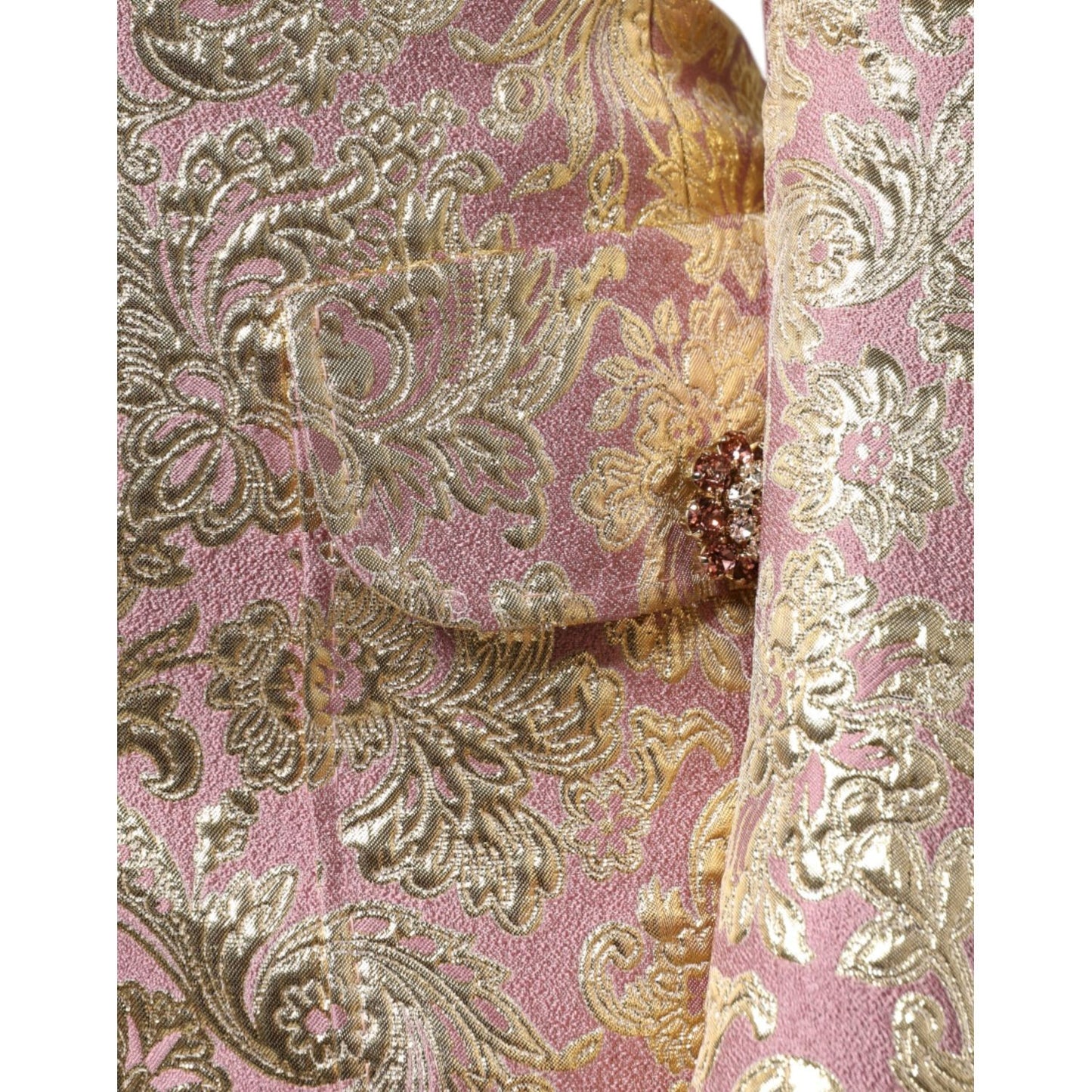 Dolce & Gabbana Metallic Pink Gold Jacquard Jewel Button Coat Jacket