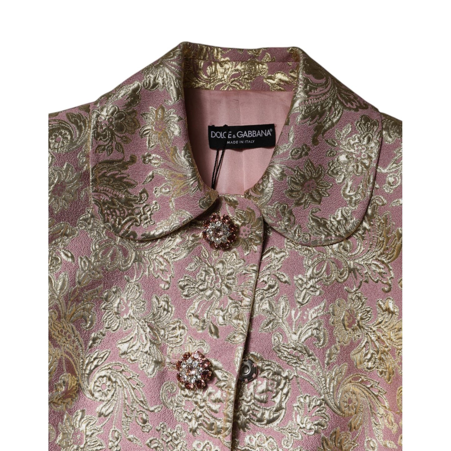 Dolce & Gabbana Metallic Pink Gold Jacquard Jewel Button Coat Jacket