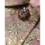 Dolce & Gabbana Metallic Pink Gold Jacquard Jewel Button Coat Jacket