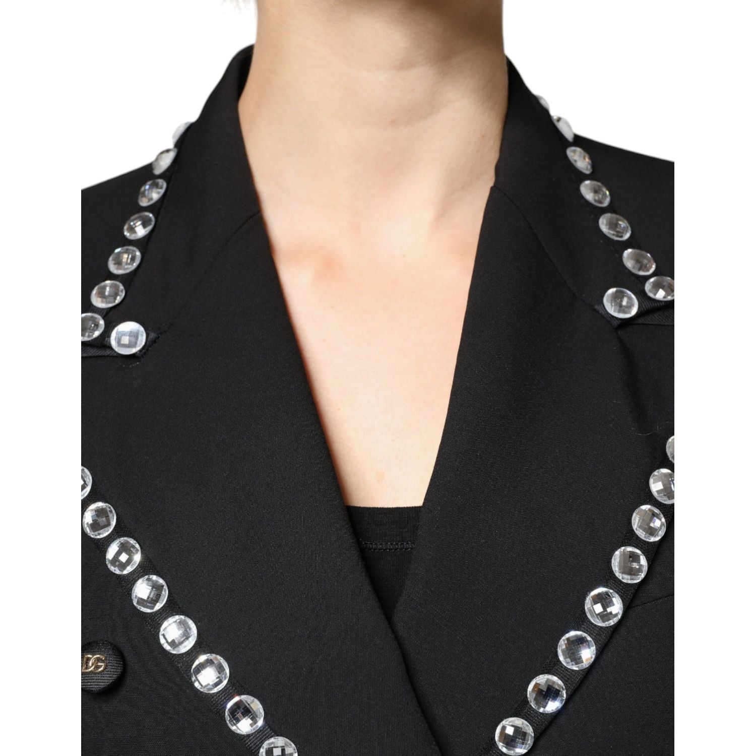 Dolce & Gabbana Black Crystal Double Breasted Blazer Jacket