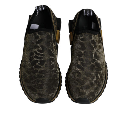 Dolce & Gabbana Gold Glitter Leopard Sorrento Sneakers Shoes
