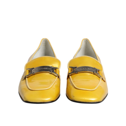 Dolce & Gabbana Yellow Leather Logo Plaque Slip On Mocassin Shoes LA12224-39