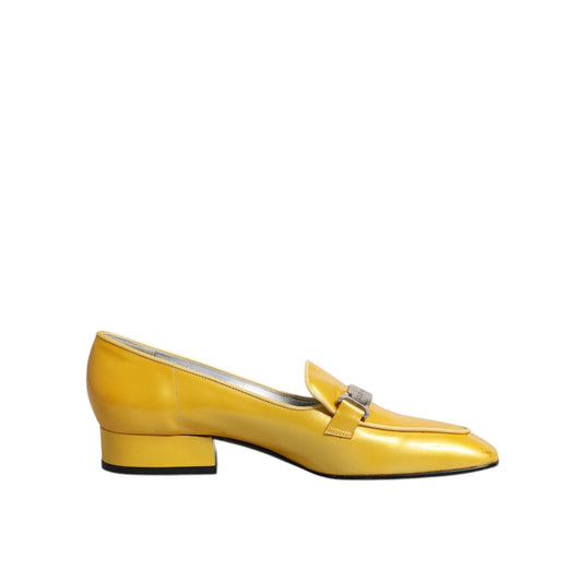 Dolce & Gabbana Yellow Leather Logo Plaque Slip On Mocassin Shoes LA12224-39