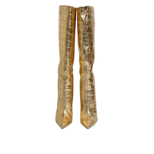 Dolce & Gabbana Gold Leather Stiletto Heels High Boots Shoes LA12252-37