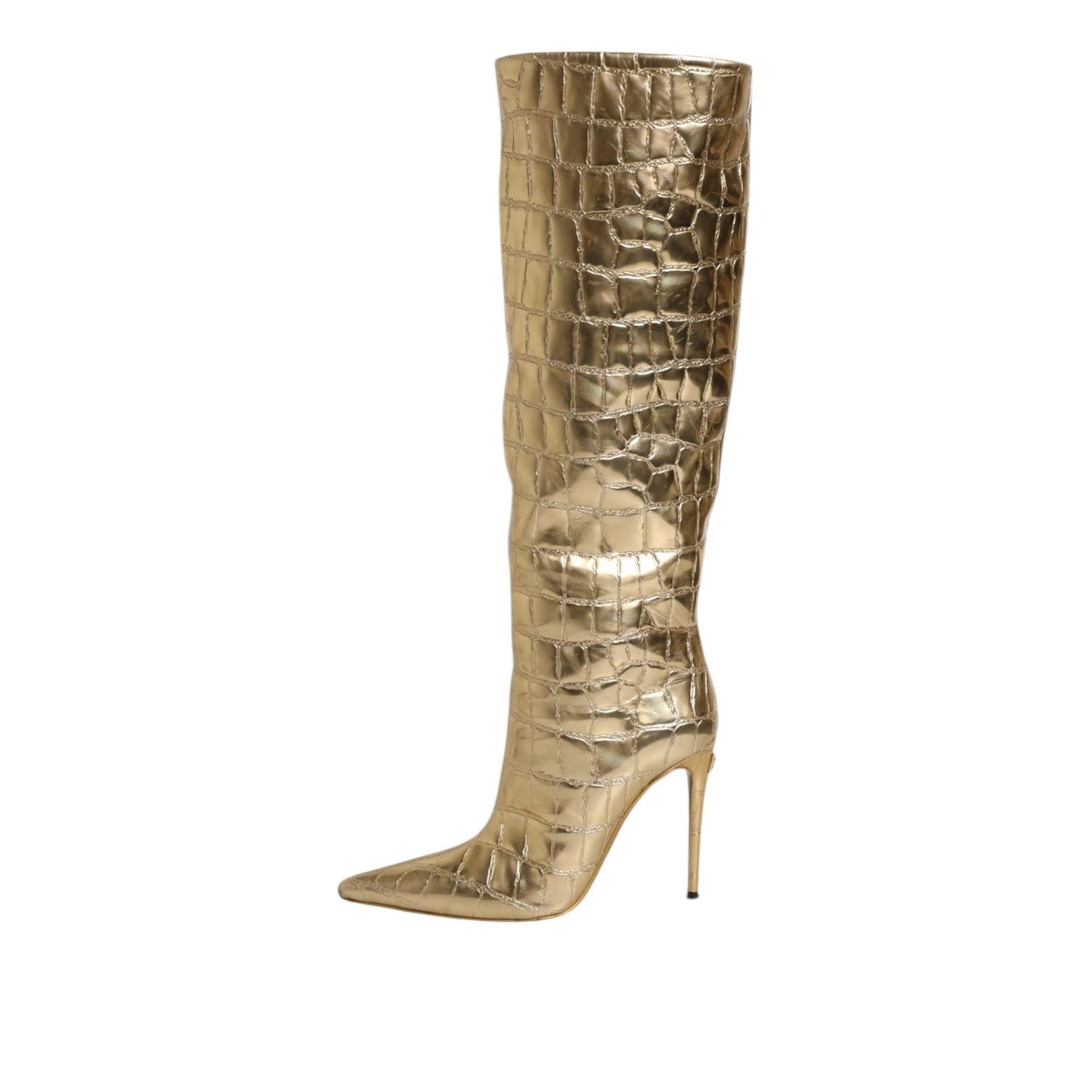 Dolce & Gabbana Gold Leather Stiletto Heels High Boots Shoes
