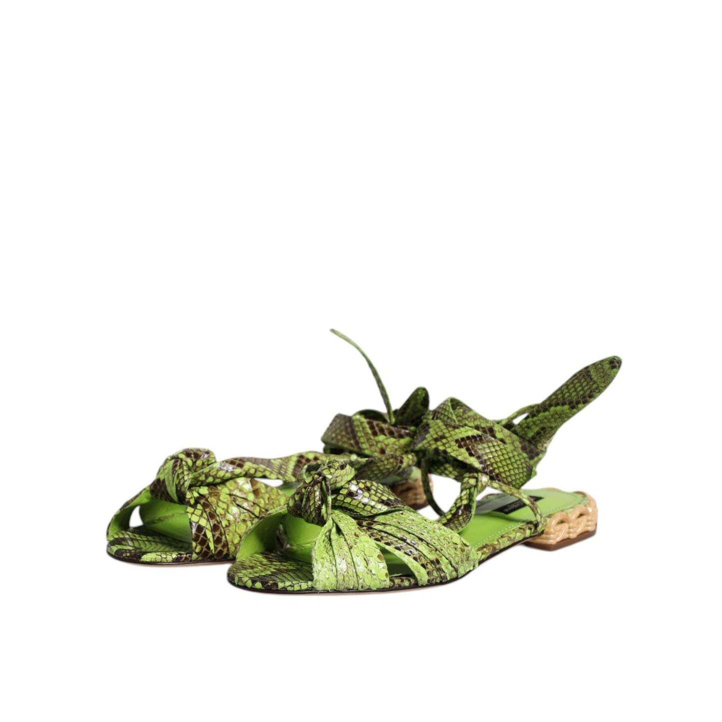Dolce & Gabbana Green Animal Print Ankle Wrap Sandals Shoes