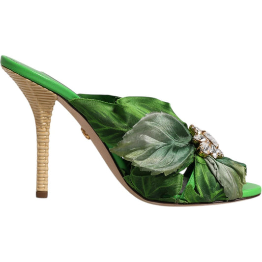 Dolce & Gabbana Green Crystal Slides KEIRA Sandal Shoes