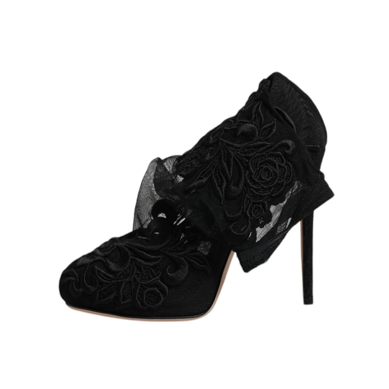 Dolce & Gabbana Black Tulle Stretch Heels Mid Calf Boots Shoes