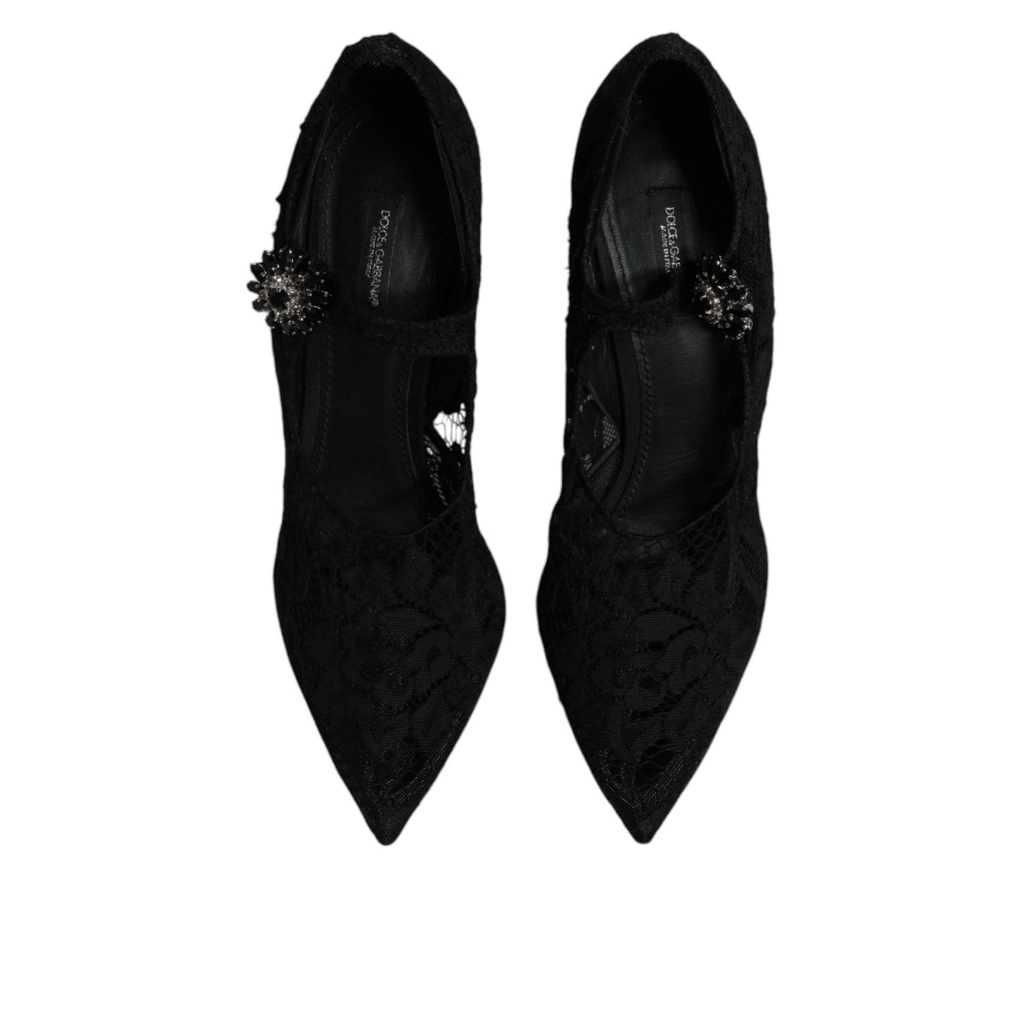Dolce & Gabbana Black Lace Crystals Mary Jane Pumps Shoes