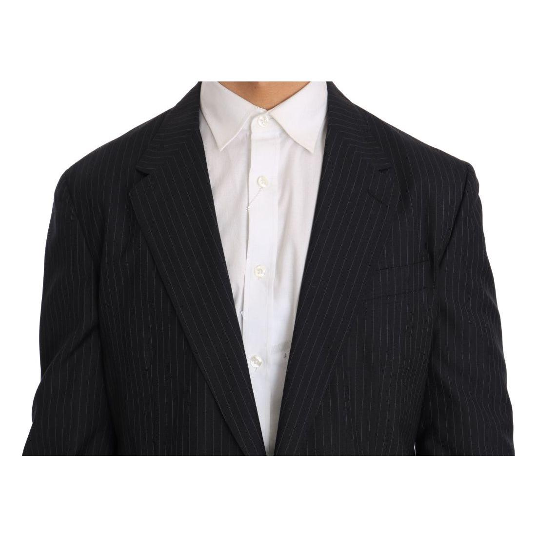 Dolce & Gabbana Gray Striped Wool Jacket Coat Slim Blazer