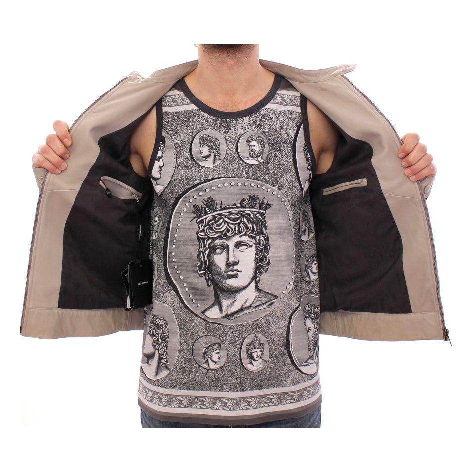 سترة أنيقة من جلد الحمل باللون البيج من دولتشي آند غابانا