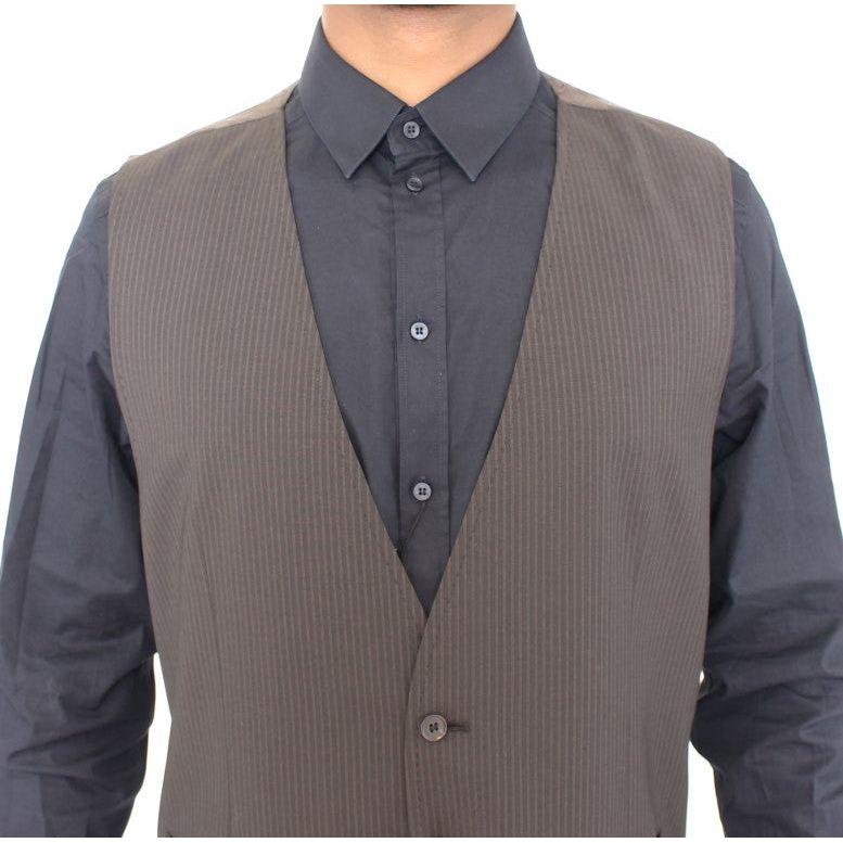 Dolce & Gabbana Brown Striped Stretch Dress Vest