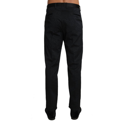 Dolce & Gabbana Black Cotton Brocade Formal Trousers Pants Jeans & Pants