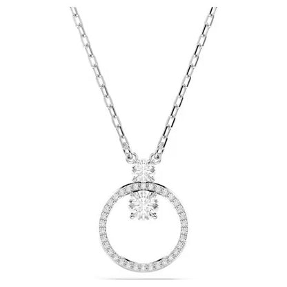 Swarovski crystal pendant necklace with circular design and chain, featuring sparkling stones, elegant jewelry for women.