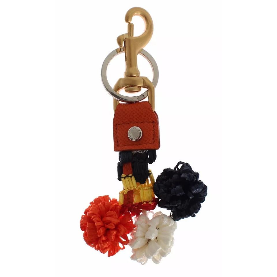 Dolce & Gabbana Brown Gold Raffia Leather Clasp Finder Chain Keyring SIG18381