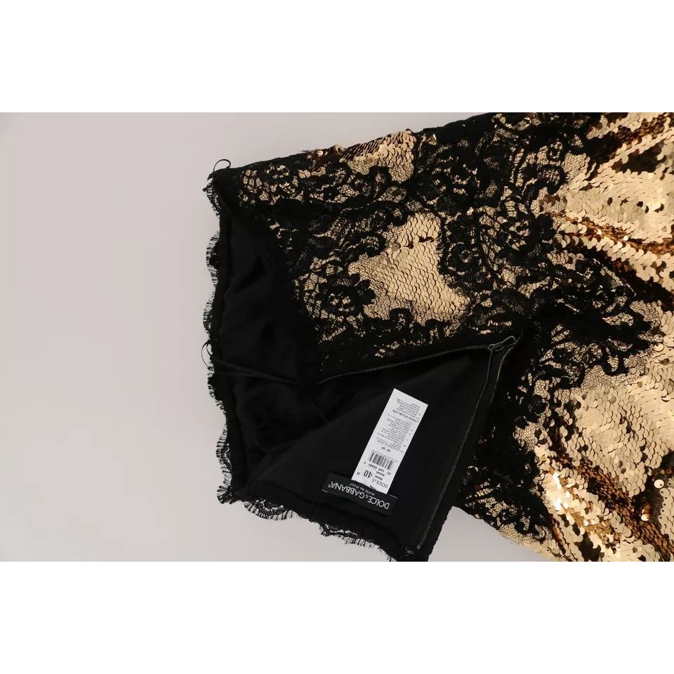 Dolce & Gabbana Gold Strapless Sequin Embellished Lace Dress