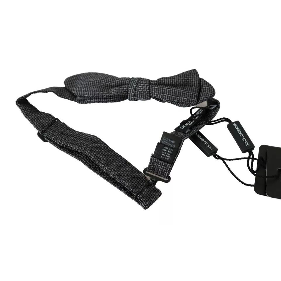 Dolce & Gabbana Gray Silk Patterned Mens Necktie Bow Tie