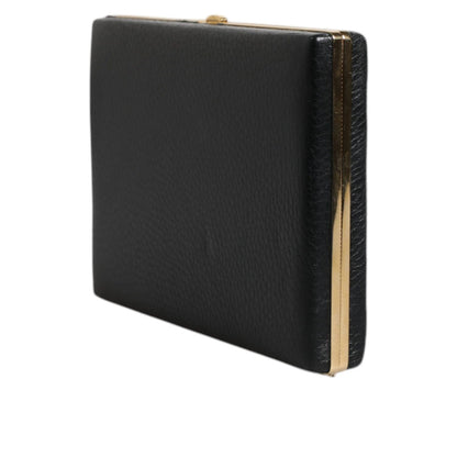 Dolce & Gabbana Black Leather Gold Frame Clutch Evening Party Purse Bag