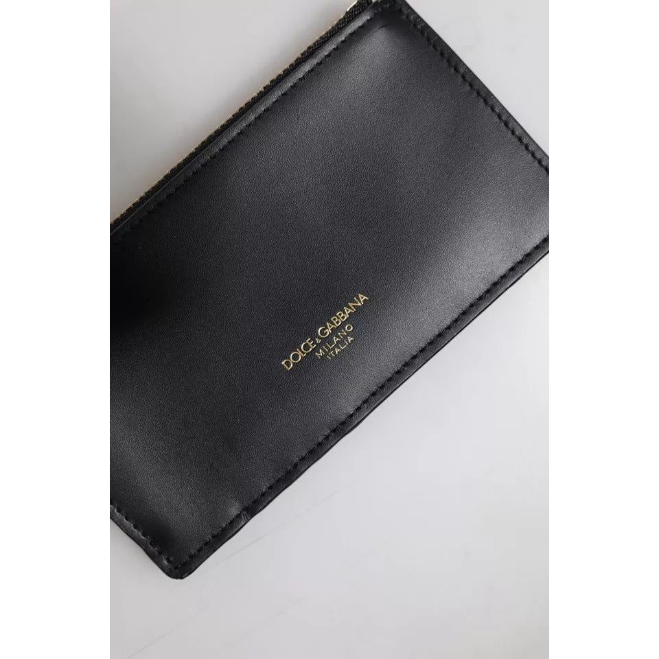 Dolce & Gabbana Black Calfskin Leather DG Logo Card Holder Wallet BAG4200