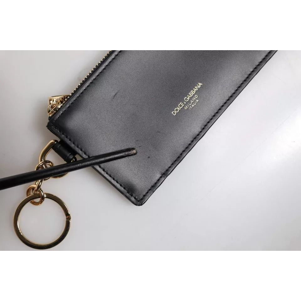Dolce & Gabbana Black Calfskin Leather DG Logo Card Holder Wallet BAG4200