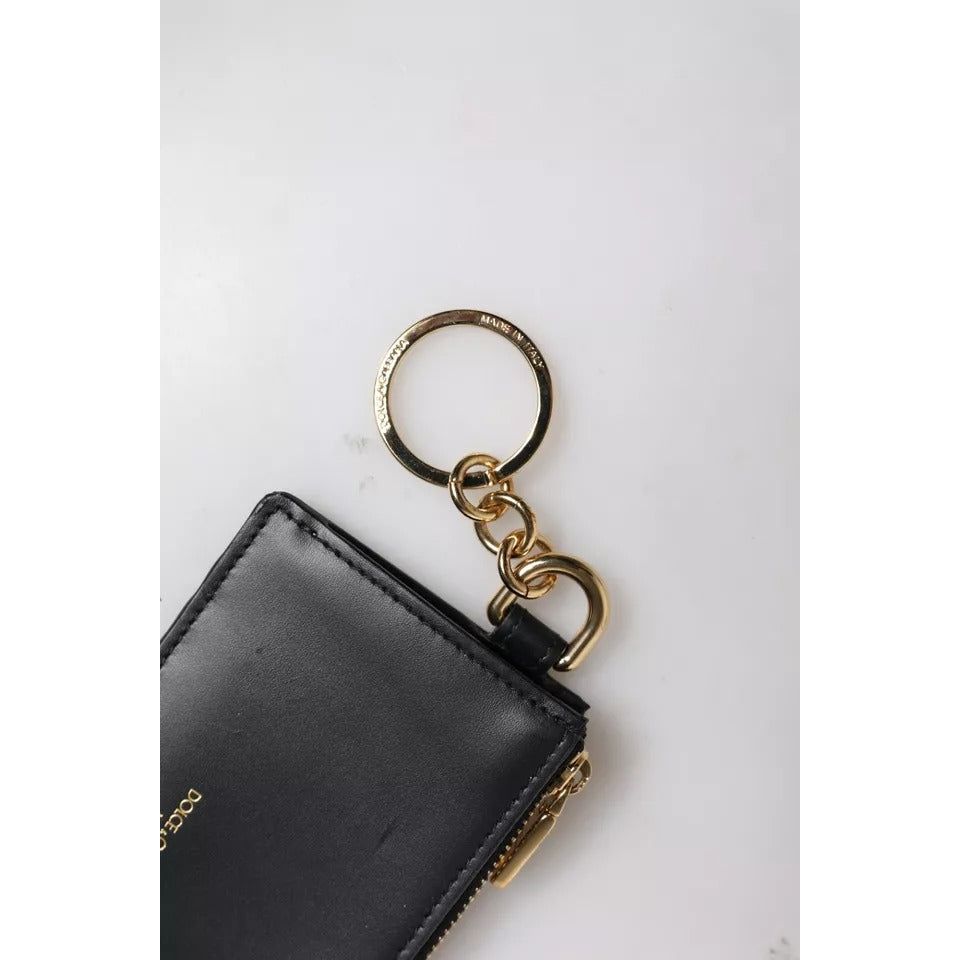 Dolce & Gabbana Black Calfskin Leather DG Logo Card Holder Wallet BAG4200
