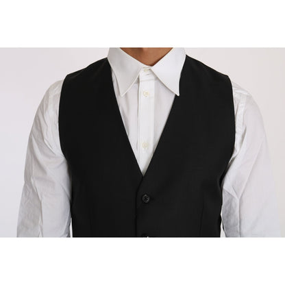 Dolce & Gabbana Black Solid Wool Silk Waistcoat Vest