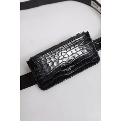 Dolce & Gabbana Black Alligator Leather Airpods Case Coin Purse Wallet