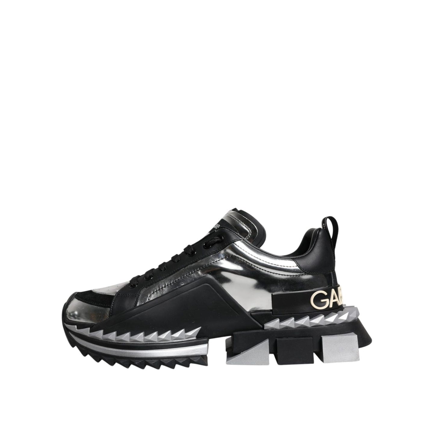 Dolce & Gabbana Black Silver SUPER KING Leather Sneaker Shoes