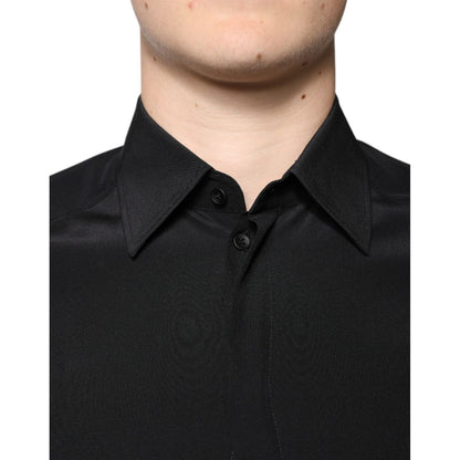 Dolce & Gabbana Black Silk Long Sleeves GOLD Dress Shirt