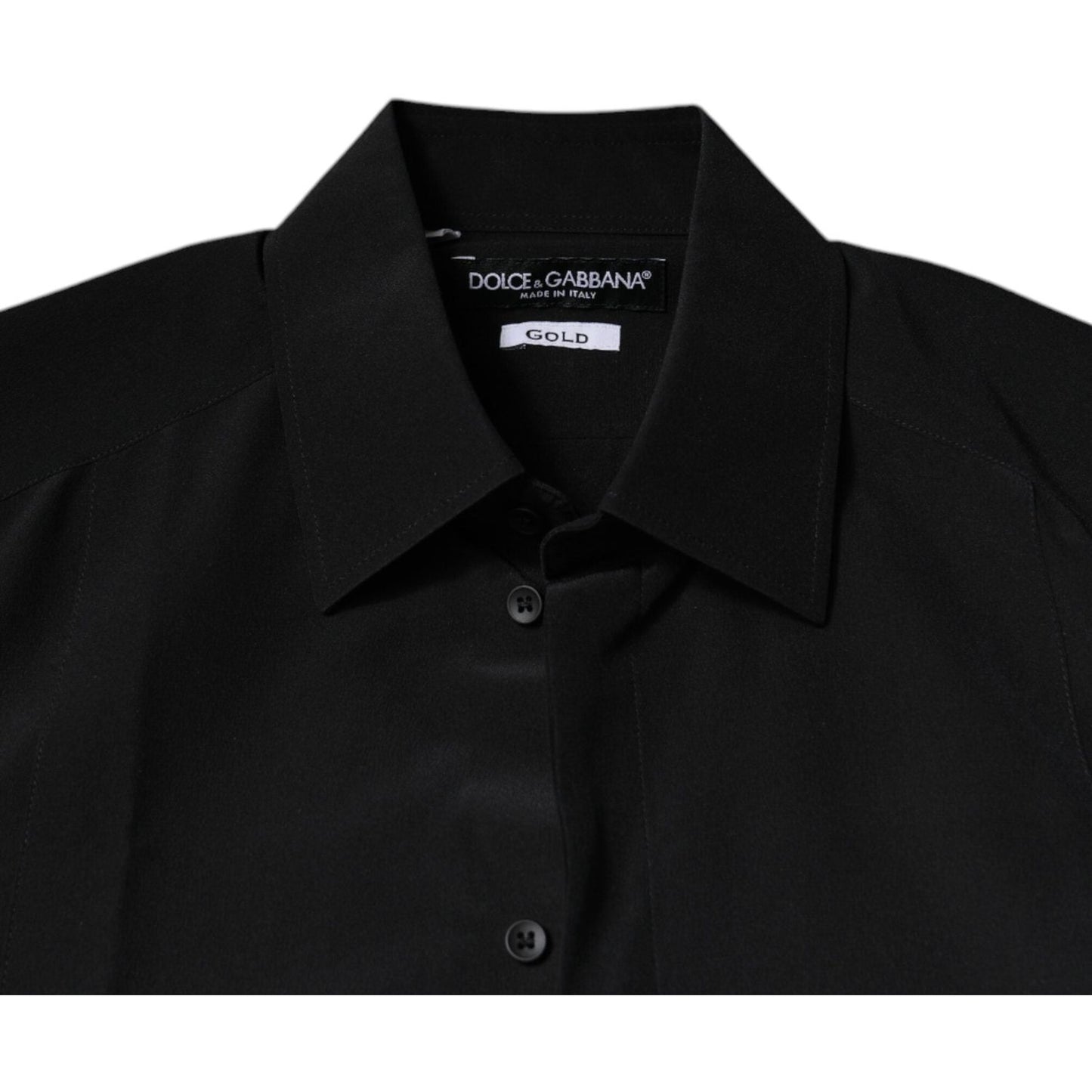 Dolce & Gabbana Black Silk Long Sleeves GOLD Dress Shirt TSH86761-37