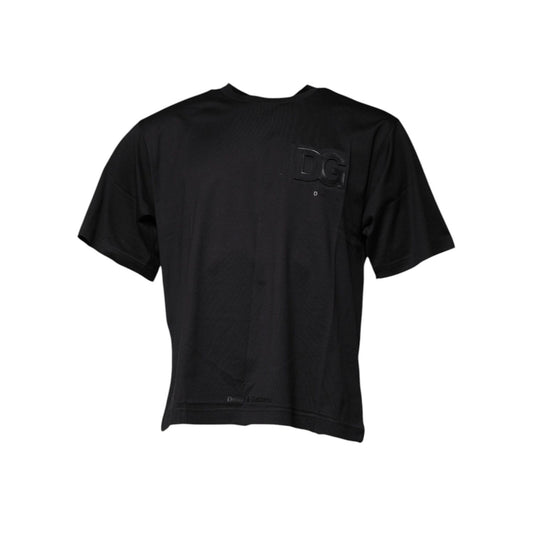 Dolce & Gabbana Black DG Logo Print Cotton Crew Neck T-shirt
