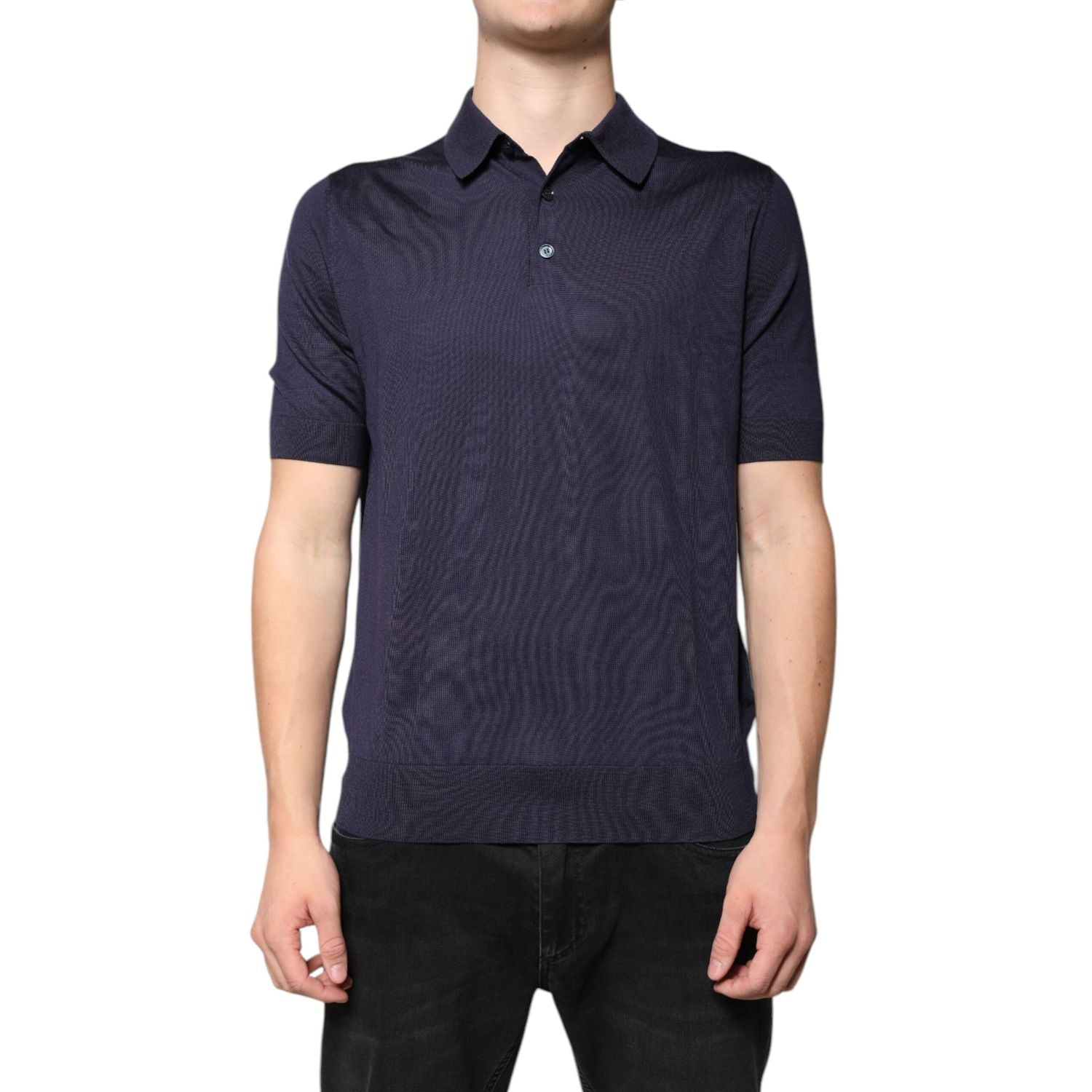 Dolce & Gabbana Blue Silk Collared Short Sleeves Polo T-shirt