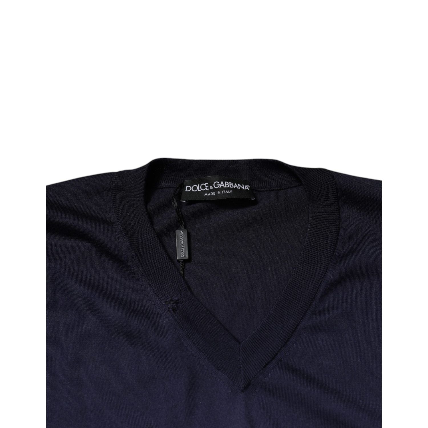 Dolce & Gabbana Navy Blue Silk V-neck Pullover Sweater
