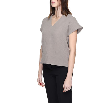 Jacqueline De Yong Beige Cotton Blouse