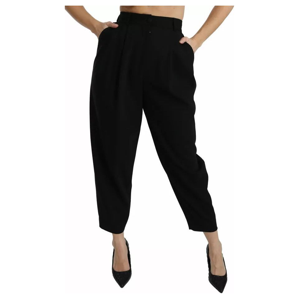 Dolce & Gabbana Black Wool High Waist Pleat Front Cropped Pants PAN70852-40