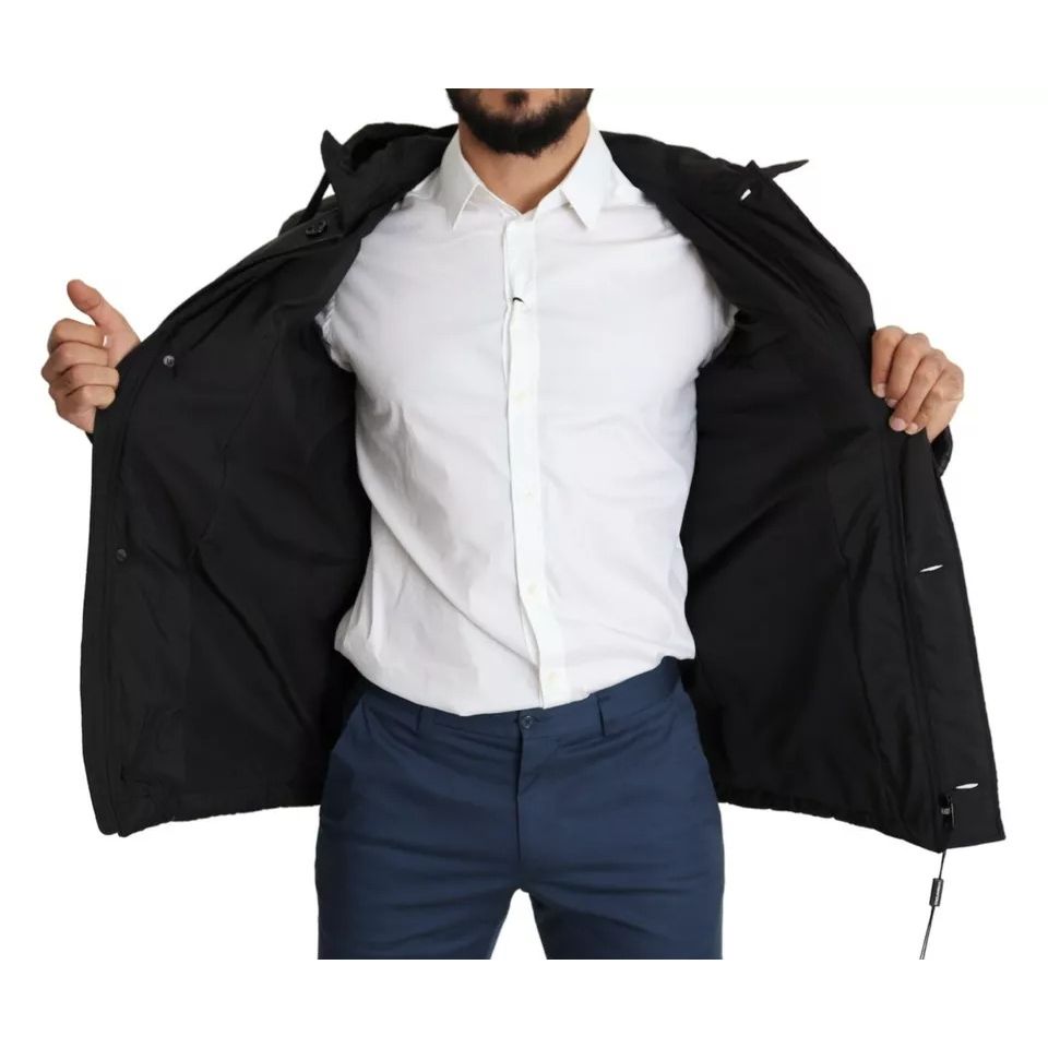Dolce & Gabbana Black Hooded Polyester Men Coat Puffer Jacket
