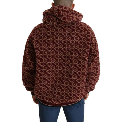 Dolce & Gabbana Red Beige Wool Oversize Hooded Pullover Sweater