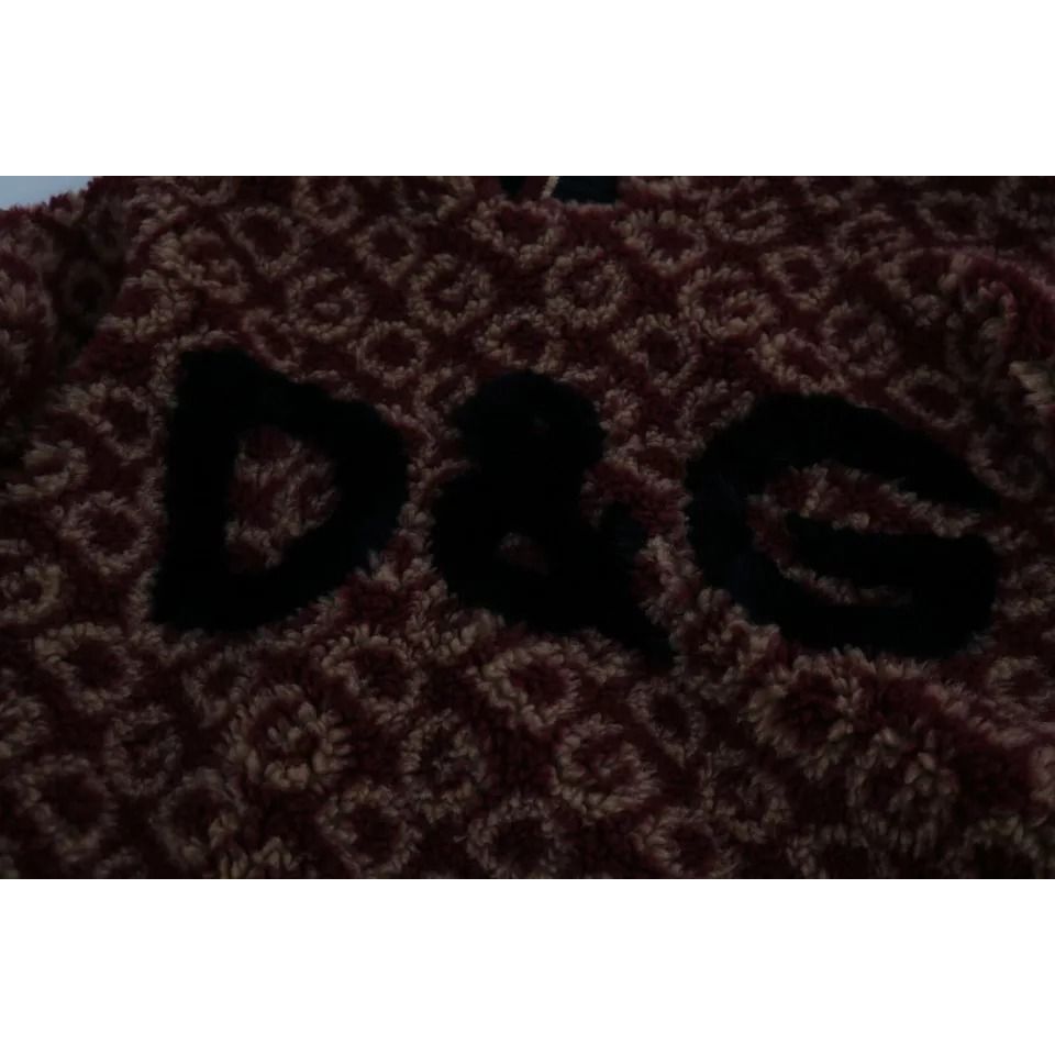 Dolce & Gabbana Red Beige Wool Oversize Hooded Pullover Sweater