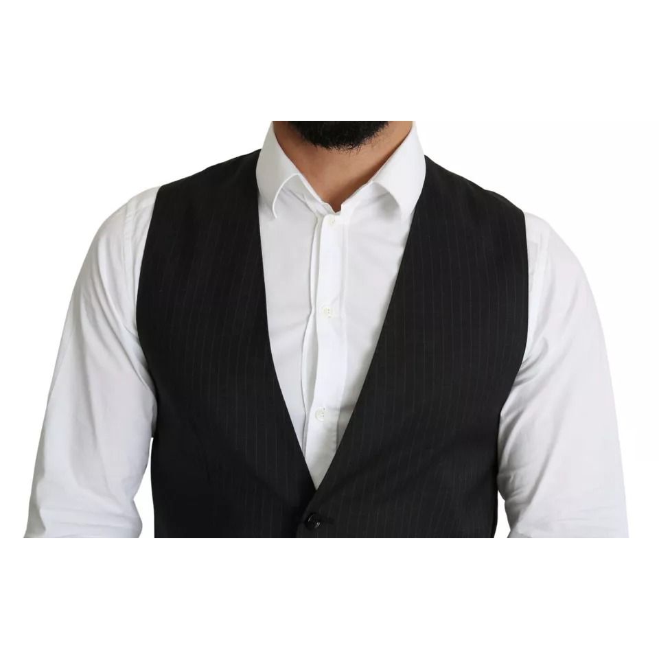 Dolce & Gabbana Black Men Formal STAFF Dress Waistcoat Vest TSH5656-48
