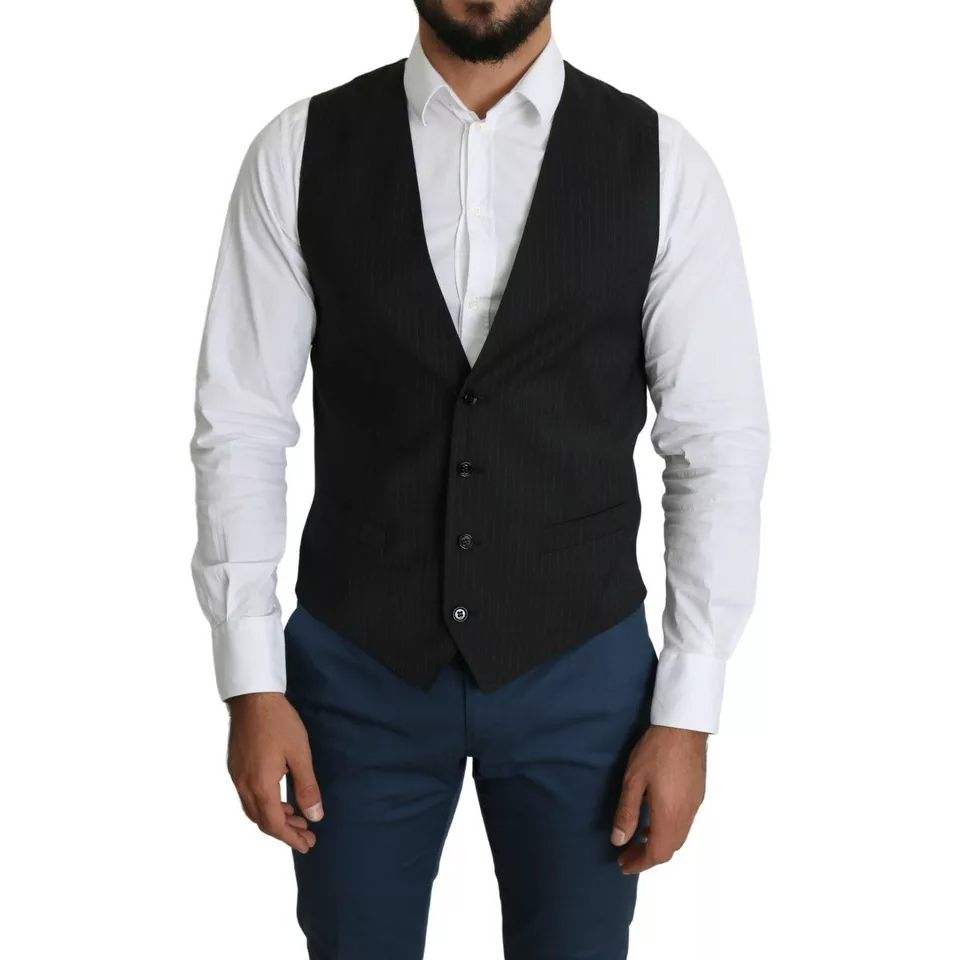 Dolce & Gabbana Black Men Formal STAFF Dress Waistcoat Vest TSH5656-48