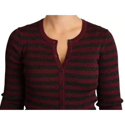Dolce & Gabbana Black Red Striped Womens Cardigan Sweater