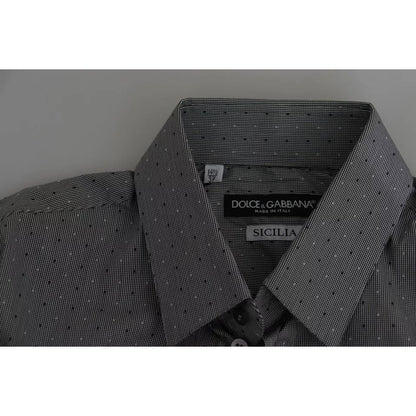 Dolce & Gabbana Gray SICILIA Dotted Semi Fitted Formal Shirt